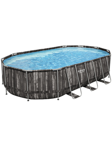 lot 46 image: Bestway Power Steel 20 x 12 x 48 Oval Steel-Frame Pool Set - Rustic Wood Print