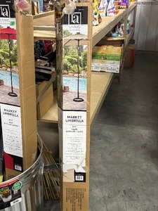lot 21 image: Market Umbrella 9 Foot Taupe with LED Lights