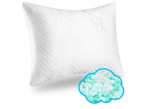 lot 218 image: Brand New Xtreme Comforts Shredded Memory Foam Queen Size Pillow Adjustable Thickness $39.99 Retail