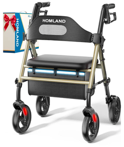 lot 257 image: Brand New Rollator Walker Champagne Grey Foldable Walker with Seat 8 Big Wheels 350lb Weight Limit $89.95 Retail