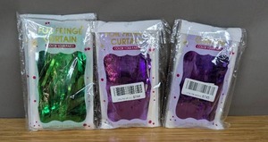 lot 329 image: Brand New Set of 3 Foil Curtains for Parties 2 Purple 1 Green