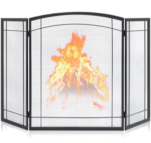lot 280 image: Brand New FEED GARDEN 3 Panel Fireplace Screen 48 W x 29 H Modern Foldable with Metal Decorative Mesh, Arch Heavy Duty Fire Spark Guard Cover for Home Decor Indoor, Black $69.99 Retail