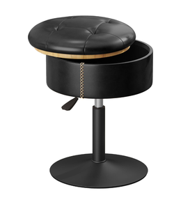 lot 304 image: Brand New Aceqlyt 360 Swivel Chair Vanity Stool Chair with Storage Black Leather $59.99 Retail