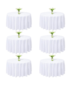 lot 330 image: Brand New 6 pack of Round White Table Cloths 10ft for Special Occasion $88.99 Retail