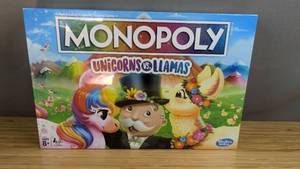 lot 334 image: Brand New Monopoly Unicorns VS Llamas Edition Board Game