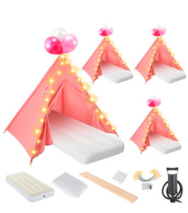 lot 352 image: Brand New 4 Pack Teepee Tent for Kids Pink for Sleep Overs $186.99 Retail
