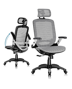lot 354 image: Brand New Grey High Back Office Chair 90-120 Degree Tilt Big and Tall Mesh Chair  $329.50 Retail
