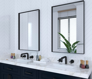lot 357 image: Brand New 2 Pack Black Bathroom Mirror 24 x 36 Metal Framed Wall Mirror