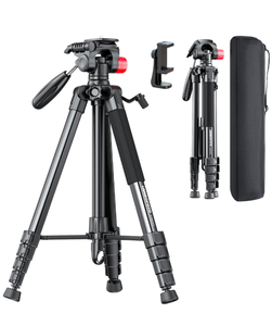 lot 367 image: Brand New 74 Camera Tripod Professional Aluminum Heavy Duty Tripod Stand for Mirrorless Camera DSLR Cell Phone Camcorder with Holder and Bag