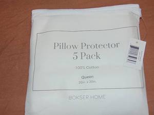lot 90 image: 5 Pack Zip Pillow Protector, 100% Cotton Queen  White