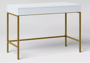 lot 13 image: Loring Wood Writing Desk with Drawers and Charging Station - Threshold