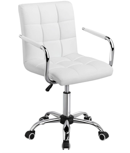 lot 16 image: LOT OF 2 Yaheetech White Desk Chairs with WheelsArmrests Modern PU Leather Office Chair Midback Adjustable Home Computer Executive Chair 360° Swivel