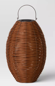 lot 52 image: Resin Wicker Woven LED Outdoor Lantern Dark Brown - Threshold