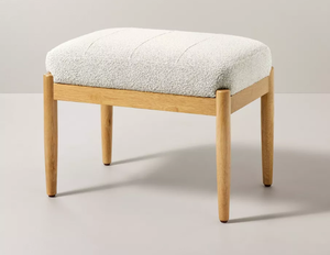lot 55 image: Boucle Upholstered Wood Ottoman - Hearth & Hand