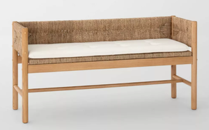 lot 71 image: Elden Wood Bench with Woven Back and Loose Cushion Seat - Threshold