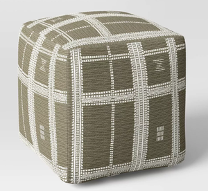 lot 168 image: 22x22 Stitched Plaid Outdoor Patio Pouf Green - Threshold