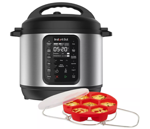 lot 202 image: Instant Pot 6qt 9-in-1 Pressure Cooker Bundle Exclusive Bonus Silicone Pan with Lid, Rice & Multi Cooker