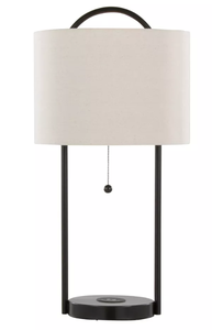 lot 218 image: 2PCS LumiSource Porto 28 Contemporary Table Lamps with Wireless Charging Oil Bronze and Natural Linen Shade