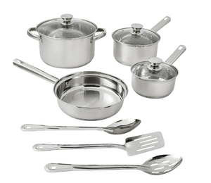 lot 302 image: LOT OF 2  10PCS Mainstays Nonstick Stainless Stee Pots and Pans Cookware Set