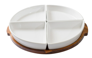 lot 319 image: 5PCS Better Homes & Gardens Acacia and Stoneware Lazy Susan Set