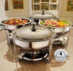 lot 353 image: 4PCS Chafing Dishes for Buffet, 5QT Round Stainless Steel Chafing Dish Set for Home Partie