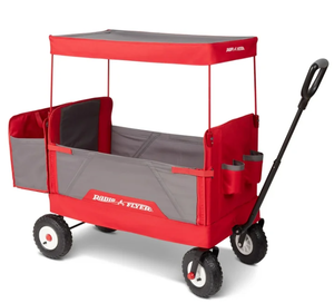 lot 409 image: Radio Flyer, 3-in-1 All-Terrain EZ Fold Wagon with Canopy, Red and Gray, Air Tires
