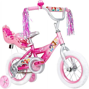 lot 435 image: Disney Princess 12 Girls Pink Bike with Doll Carrier, by Huffy