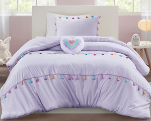 lot 440 image: Mi Zone Kids Twin Comforter Set, Fun Multi-Colors Tassel Comforter for Twin Size Bed, All Season Children Bedding Girls Bed Set 3 Piece, Matching Sham & Dcor Pillow, Tessa, Twin, Lavender
