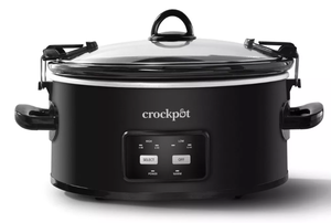 lot 463 image: Crock-Pot 6qt Cook & Carry One Touch Programmable Slow Cooker Matte Black Locking Lid, Removable Stoneware Pot