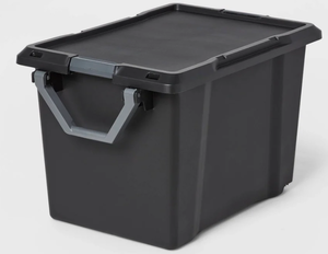 lot 493 image: LOT OF 2 - Wheeled Latching Storage Tote Black - Brightroom