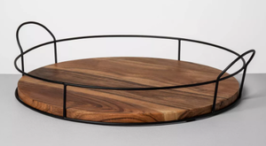 lot 369 image: Wood and Metal Tray - Hearth & Hand with Magnolia Farmhouse Style, Iron Handles, Decor Platter