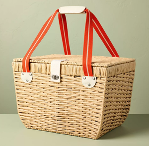 lot 370 image: Woven Paper Picnic Basket Tote - Hearth & Hand