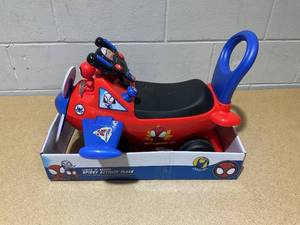 lot 221 image: Marvel Lights N Sounds Spidey Activity Plane Ride on Toy