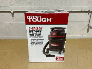 lot 126 image: Hyper Tough 3 Gallon 3.5 HP Poly Wet Dry Vacuum for Home, Car, Garage & Workshop