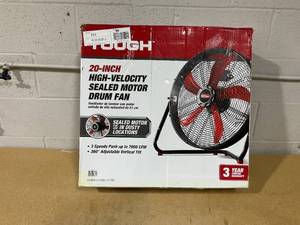 lot 329 image: Hyper Tough 20 Inch High Velocity Sealed Motor Drum Fan with Wall Mount