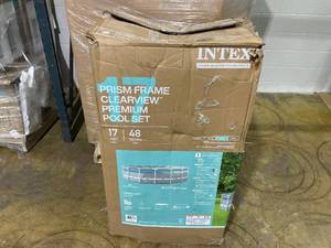 lot 34 image: Intex 17 x 48 Clearview Prism Frame Above Ground Swimming Pool Set with Pump