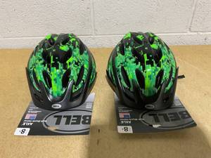 lot 172 image: LOT OF 2 Bell Sports Peak Green Pixels Boys Youth Helmet, Black, Ages 8 Years
