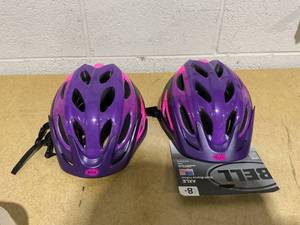 lot 173 image: LOT OF 2 Bell Axle Bike Helmet, Repose PinkPurple, Youth 8