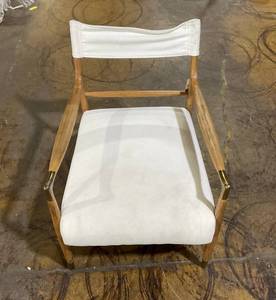 lot 385 image: Boucle Upholstered Accent Arm Chair with Brass Details - NaturalAged Oak - Hearth & Hand