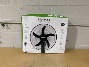lot 177 image: Holmes 18 Digital Oscillating 3 Speed Stand Fan with Remote Control Black