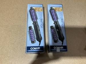 lot 261 image: LOT OF 2 Conair 2-in-1 Hot Air Curling Combo, Includes 1.5 Curl Brush & 1 Aluminum Bristle Brush