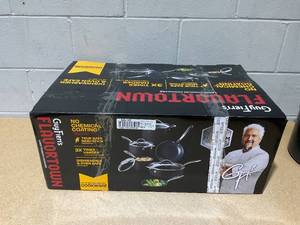 lot 42 image: 8PCS Guy Fieri Flavortown Hard-Anodized Laser Titanium Aluminum Cookware Set