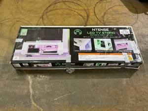 lot 355 image: NTense LED TV Stand with Glass Shelves for TVs up to 55