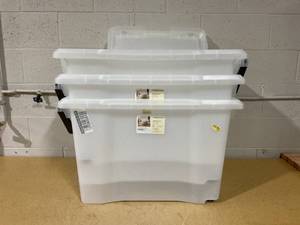 lot 367 image: LOT OF 3 Brightroom WHeeled Latching Storage Tote