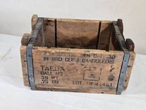 lot 106 image: Wooden Ammo Crate for .30 Cal Bandoleers