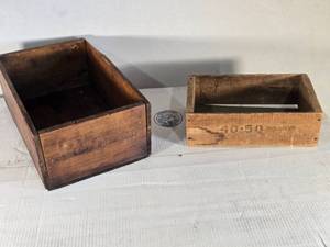 lot 117 image: Antique Wooden Boxes with Stenciled Numbers 12 and 15 12 in Length