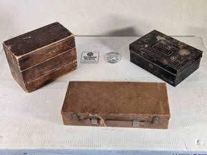 lot 121 image: Vintage Wooden and Metal Storage Boxes