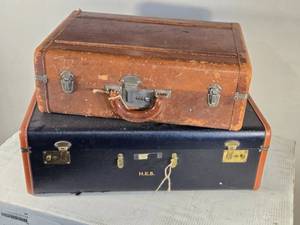 lot 127 image: Lot of 2 Vintage Leather and Fabric Suitcases