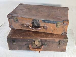 lot 129 image: Lot of 2 Vintage Leather Suitcases, 1 is a Hercules Brand