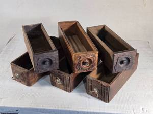 lot 132 image: Lot of 6 Antique Narrow Wooden Drawers Some around 12 long and Some around 15